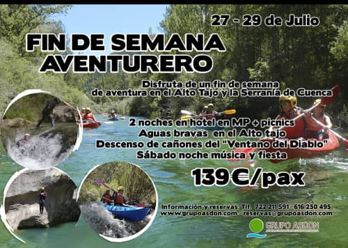 27 - 29 de Julio - Aguas bravas y barranquismo acuático en el Alto Tajo y serranía de Cuenca.