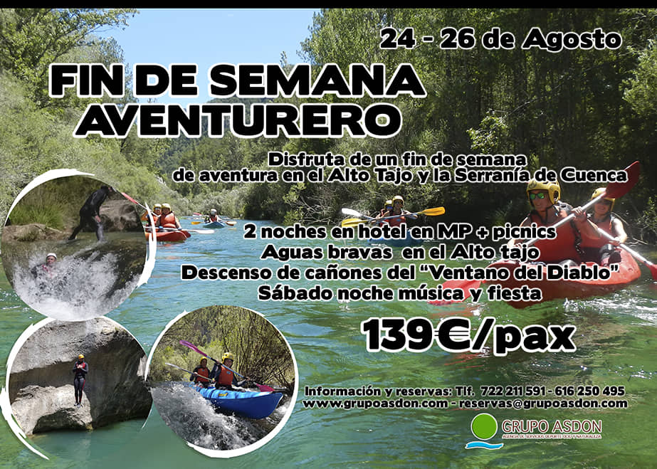 24 - 26 de Agosto - Aguas bravas y barranquismo acuático en el Alto Tajo y serranía de Cuenca.